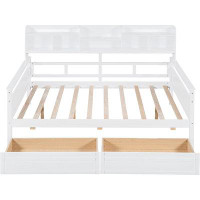 Hokku Designs Full Size Daybed With Storage, White - Elegant Daybed Full Size Frame With Bedside Shelf And Drawers, Perf