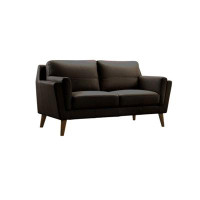 George Oliver Eve 60 Inch Modern Loveseat, Spring Seat, Brown Leather Match Upholstery
