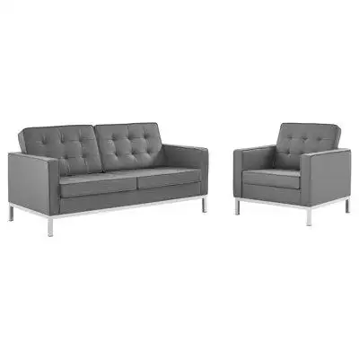 Hokku Designs Lefancy Loft Tufted Upholstered Faux Leather Loveseat and Armchair Set
