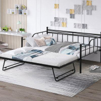 Winston Porter Full Size Metal Daybed with Twin Size Adjustable Trundle, Portable Folding Trundle