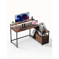 Wenty Home Office Computer Desk With File Drawer, LED Strip, Power Outlet, L-Shaped Gaming Desk With Monitor Shelf And P