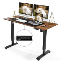 Inbox Zero Hubing 59" Electric Height Adjustable Standing Desk With 2 Usb Ports And 3 Power Outlets