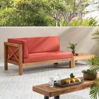 Gracie Oaks Felipe Outdoor Outdoor Acacia Wood Left Arm Loveseat And Coffee Table Set With Cushion