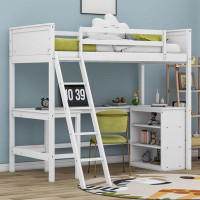 Harriet Bee Hedglin Kids Twin Loft Bed with Shelves & Desk