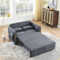 Mercer41 Multi-Functional Velvet Loveseat Futon Bed With 2 Pillows And Storage Bags