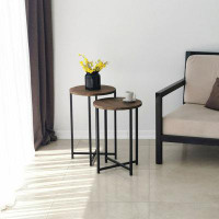 East Urban Home Jecory Solid Wood Cross Legs Nesting Tables
