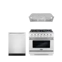 Cosmo Cosmo 3 Piece Kitchen Appliance Package with 36'' Gas Freestanding Range , Built-In Dishwasher , Insert Range Hood