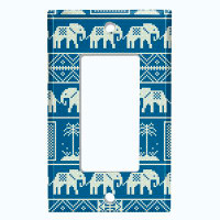WorldAcc Vintage White Blue Elephant Tile Pattern 1-Gang Rocker Wall Plate
