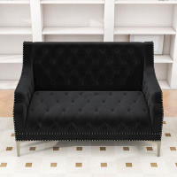 Wrought Studio Upholstered Sofa with Metal Legs and Button Tufted Back