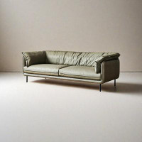 PULOSK 84.61" Green Genuine Leather Standard Sofa cushion Loveseat