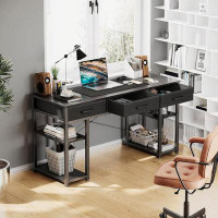 Latitude Run® Latitude Run® Office Small Computer Desk: Home Table With Fabric Drawers & Storage Shelves, Modern Writing