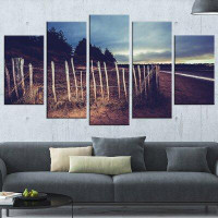 Made in Canada - Design Art 'Old Fence on Beach at Sunset' 5 Piece Wall Art on Wrapped Canvas Set