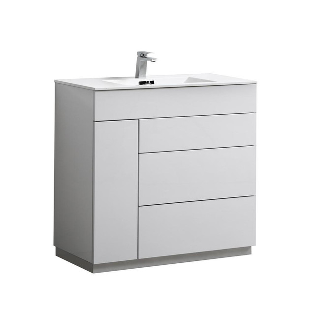 36 Inch High Gloss White, Teal Green or Natural Wood Vanity w Acrylic Countertop D=18.5 Inch ( Also in 30, 48 or 60 ) in Cabinets & Countertops - Image 2