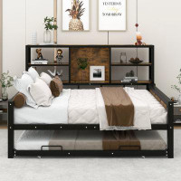 17 Stories Full Size Metal Cabin Daybed With Storage Shelves And Trundle