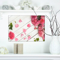 East Urban Home Floral 'Romantic Pink Petal Roses' - Wrapped Canvas Photograph Print