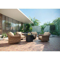 Winston Cayman Swivel Glider Lounge Chair and Fire Pit 5 Piece Rattan Seating Group with Sunbrella Cushions
