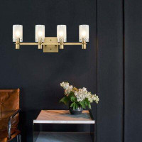 Everly Quinn Neika Gold Plating Bath Vanity Light Wall Sconce Fixture With Frosted Glass Shade