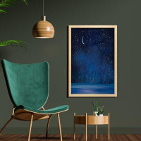 East Urban Home Ambesonne Moon Wall Art With Frame, Winter Season Wonderland Starry Sky Night Forest Landscape Scenery P