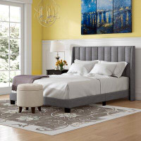 Wade Logan Anthoy Queen Upholstered Panel Bed Frame, Vertical Channel Wingback Headboard, Box Spring Required