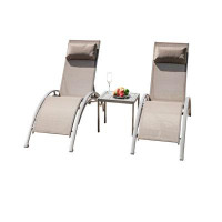 Latitude Run® Set Of 3 Outdoor Chaise Lounge, Adjustable Outdoor Chaise Lounge Chairs With Side Table