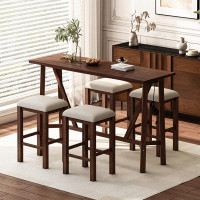 Red Barrel Studio Modern 5-Piece Dining Table Set With Power Outlets,Bar Kitchen Table Set With Upholstered Stools