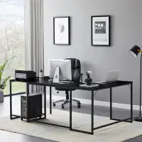 Inbox Zero U-Shaped Computer Desk, Industrial Corner Writing Desk With CPU Stand, Gaming Table Workstation Desk For Home