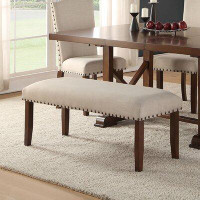 Red Barrel Studio Upholstered Cream Cushion With Nailhead Trim Dining Bench, Cherry Brown