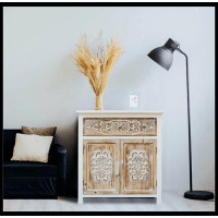 One Allium Way Raritan Weathered Wood Cabinet With 1 Drawer And 2 Doors Vintage Accent Storage Cabinet For Entryway