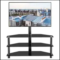 Ebern Designs 35.4 inch Black Multi-function TV Stand Height Adjustable Bracket Swivel 3-Tier