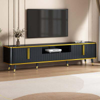 Mercer41 Luxury Minimalism TV Stand With Open Storage Shelf For Tvs Up To 85", Entertainment Centre With Cabinets And Dr