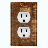 WorldAcc Metal Light Switch Plate Outlet Cover (Rustic Canery Letter Brown - Single Duplex)