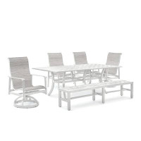 Winston Aspen Sling 6 Piece Dining Set with Dining Chairs, Swivel Rocker Chairs, Dining Bench, and Dining Table