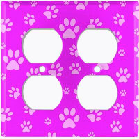 WorldAcc Metal Light Switch Plate Outlet Cover (Light Dog Paw Prints Hot Pink - Single Toggle)
