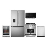 Cosmo 5 Piece Kitchen Package With 30" Over The Range Microwave 30" Freestanding Gas Range 24" Built-in Fully Integrated