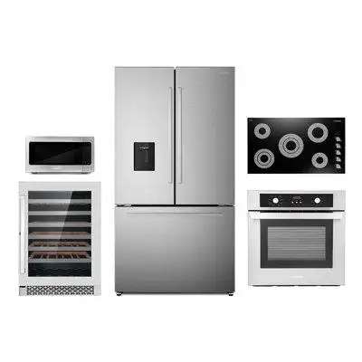 Cosmo 5 Piece Kitchen Package With 36" Electric Cooktop 24" Single Electric Wall Oven 24.4" Built-in Microwave French Do