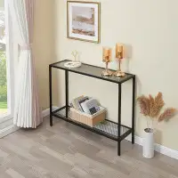 17 Stories 17 Stories Black Console Table Glass Entryway Table Narrow Sofa Table With Storage 2 Tier Accent Couch Table