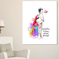 Design Art 'Pretty Fashion Girl' Painting Print on Wrapped Canvas in Pink