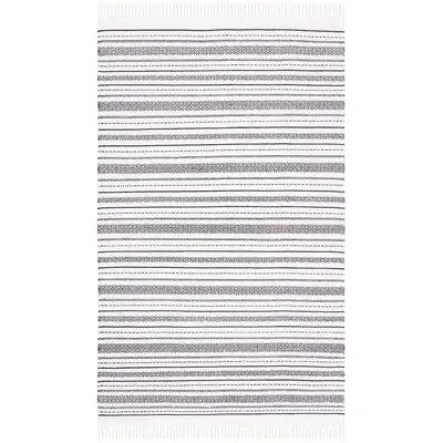 Foundry Select Mehara Striped Hand-Woven Flatweave Cotton Ivory/Black Area Rug