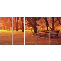 Design Art 'Snow Covered Benches in Evening' Photographic Print Multi-Piece Image on Canvas