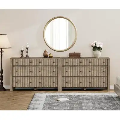 Millwood Pines Millwood Pines Vintage Grey Modern Dresser For Bedroom With 12 Drawers, Farmhouse Wide Wood Chest Of Draw