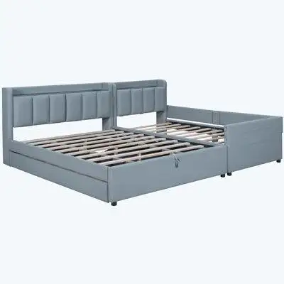 Latitude Run® Queen & Twin XL Upholstered Platform Bed with Hydraulic Storage System and USB Ports