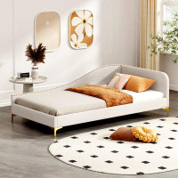 Everly Quinn Upholstered Daybed With Headboard And Armrest,Support Legs