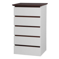 Winston Porter Mid-century Modern 5-drawer White Dresser With Wood Colour Top, Perfect For Bedroom, Kids' Room, Or Livin