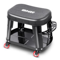 DNA Motoring Removable Rolling Garage Stool With Seat Cushion & Tool Tray Plate, 300 Lbs Weight Capacity