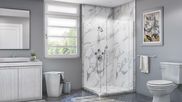 Calacatta White Shower Wall Surround 5mm - 6 Kit Sizes available ( 35 Colors and Styles Available ) **Includes Delivery in Plumbing, Sinks, Toilets & Showers - Image 2