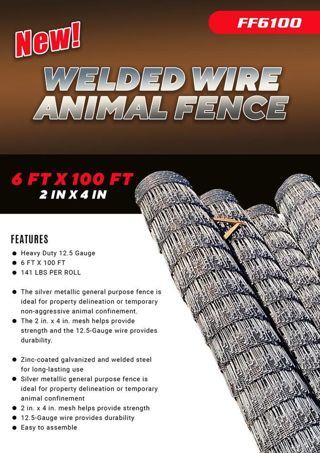 NEW 6 FT X 100 FT 2 IN X 4 IN WELDED WIRE ANIMAL FENCE FF6100 in Other in Alberta