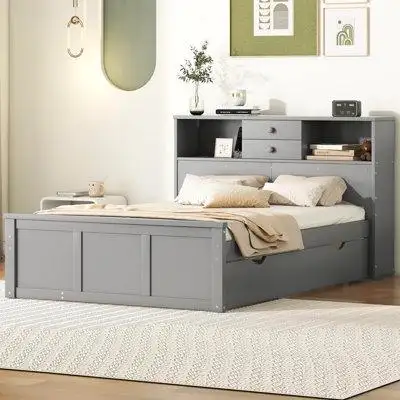 Red Barrel Studio Full Size Wood Pltaform Bed with twin Size Trundle and 5 Drawers