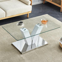 Ivy Bronx Modern Minimalist  Tempered Glass With Sticker Desktop Coffee Table And Dining Table