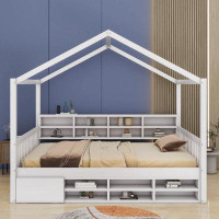 Latitude Run® Hayriye Full Size Wooden House Bed With Shelves And A Mini-Cabinet