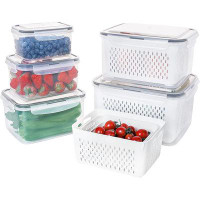 Prep & Savour 5 Large Refrigerator Fruit Containers - Leak Proof Food Storage Container With Detachable Filter Pot - Can